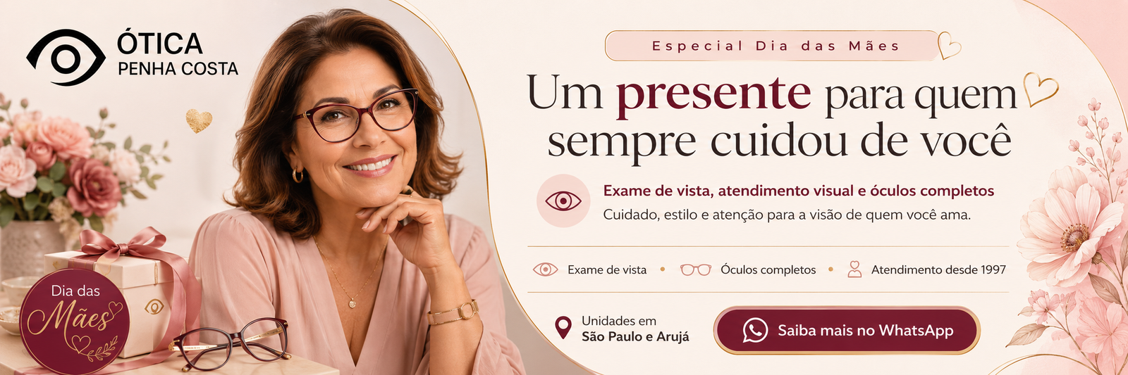 Banner Dia das Mães Óticas Penha Costa